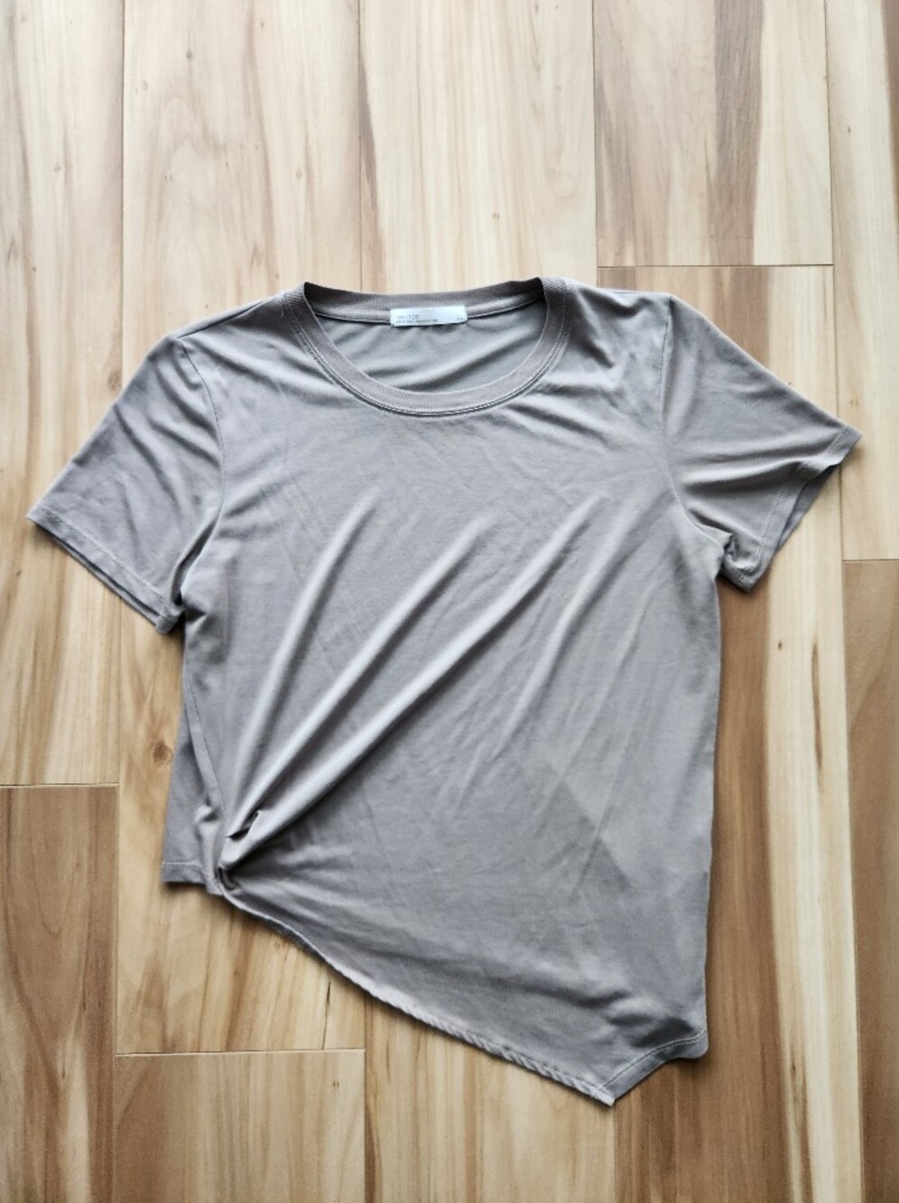 OAK + FORT Taupe Short Sleeve Asymmetric Tee